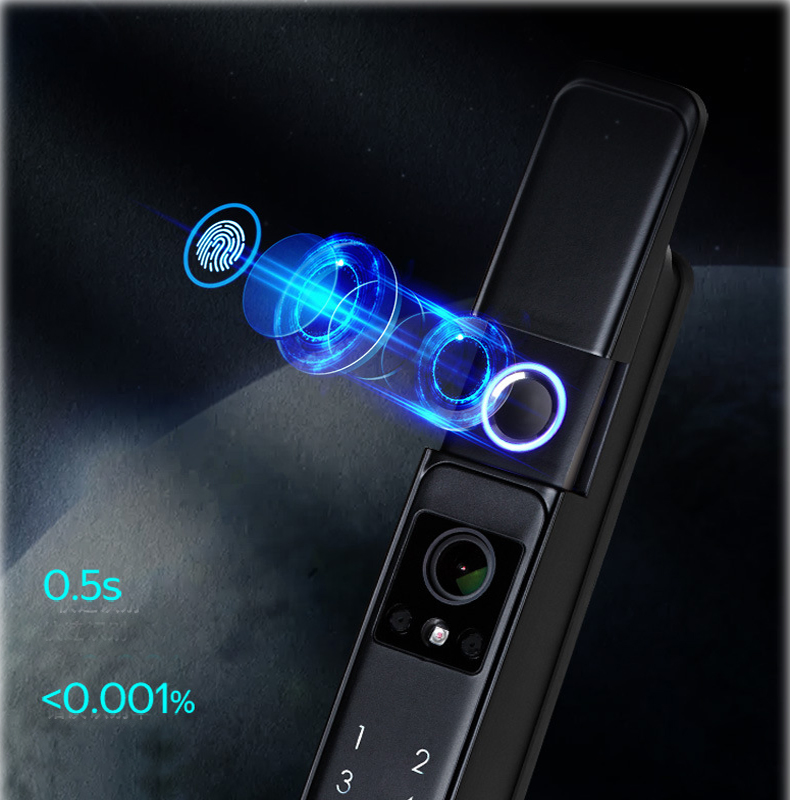 3D Face Fingerprint Code Thin Smart Lock for Wooden Door, Alum. Door