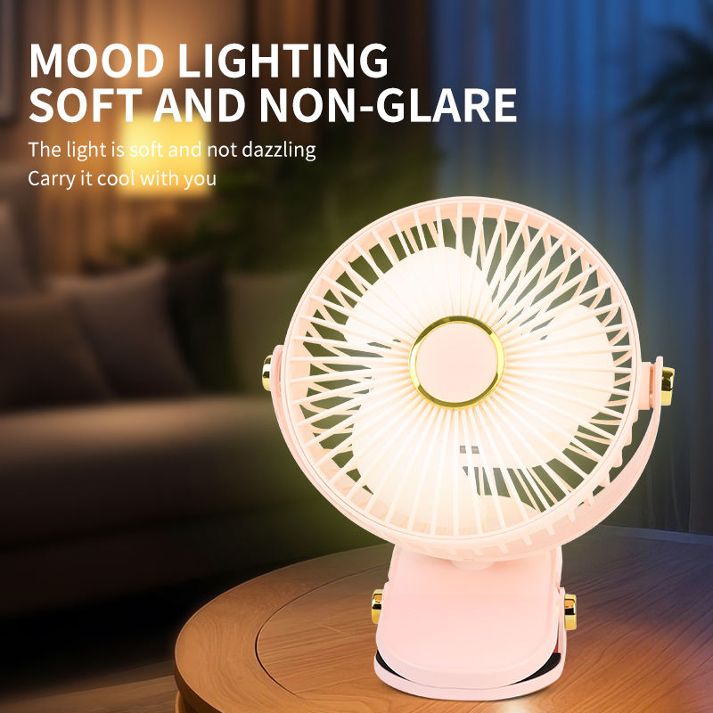 Портативный USB вентилятор с подсветкой, 3 скорости, на прищепке
