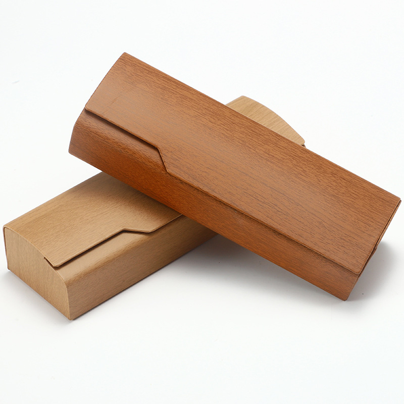 Factory Direct Wholesale Hand-Made Glasses Box with Wood Grain and Small Mouth Glasses Storage Box Myopia Glasses Box