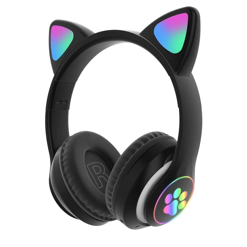 New Arrival Gradient Color Cat Ear Over Ear Wireless Bluetooth Headphones