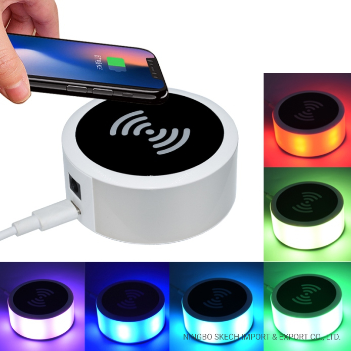 LED Light Desktop Quick 15W USB Wireless Charger Fast Wireless Charging with Changeable LED Color Mobile Phone Recharger