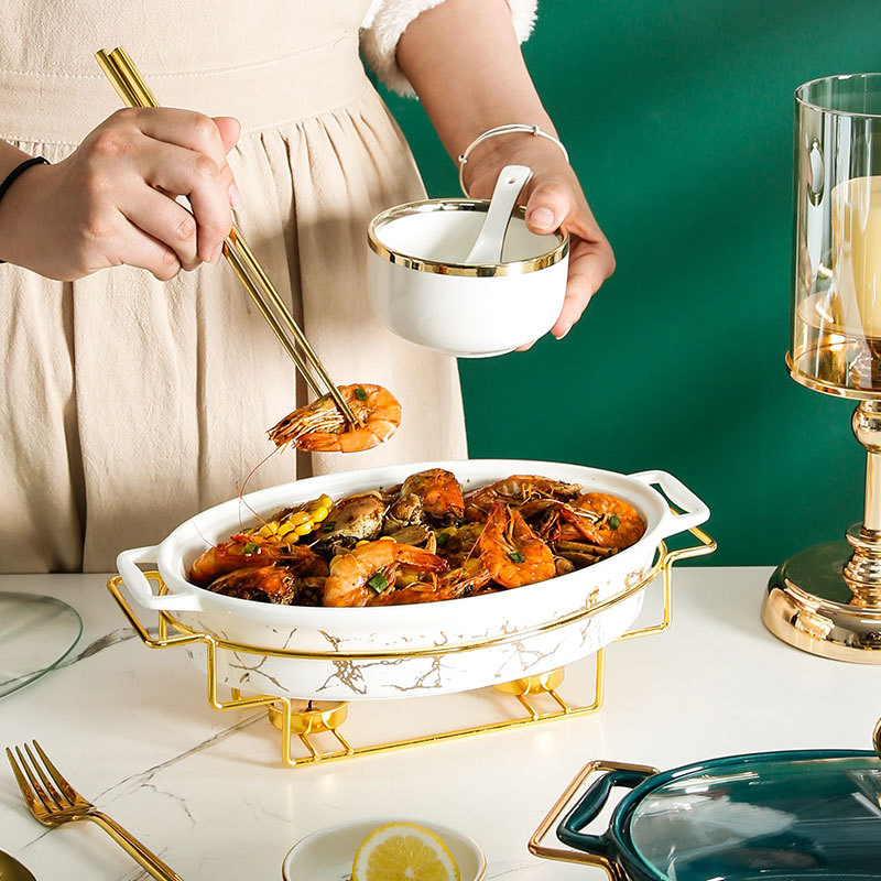 Rectangular Two-Ear Ceramic Earthenware Cooking Pot Casserole Soup Pot Holder with Candle