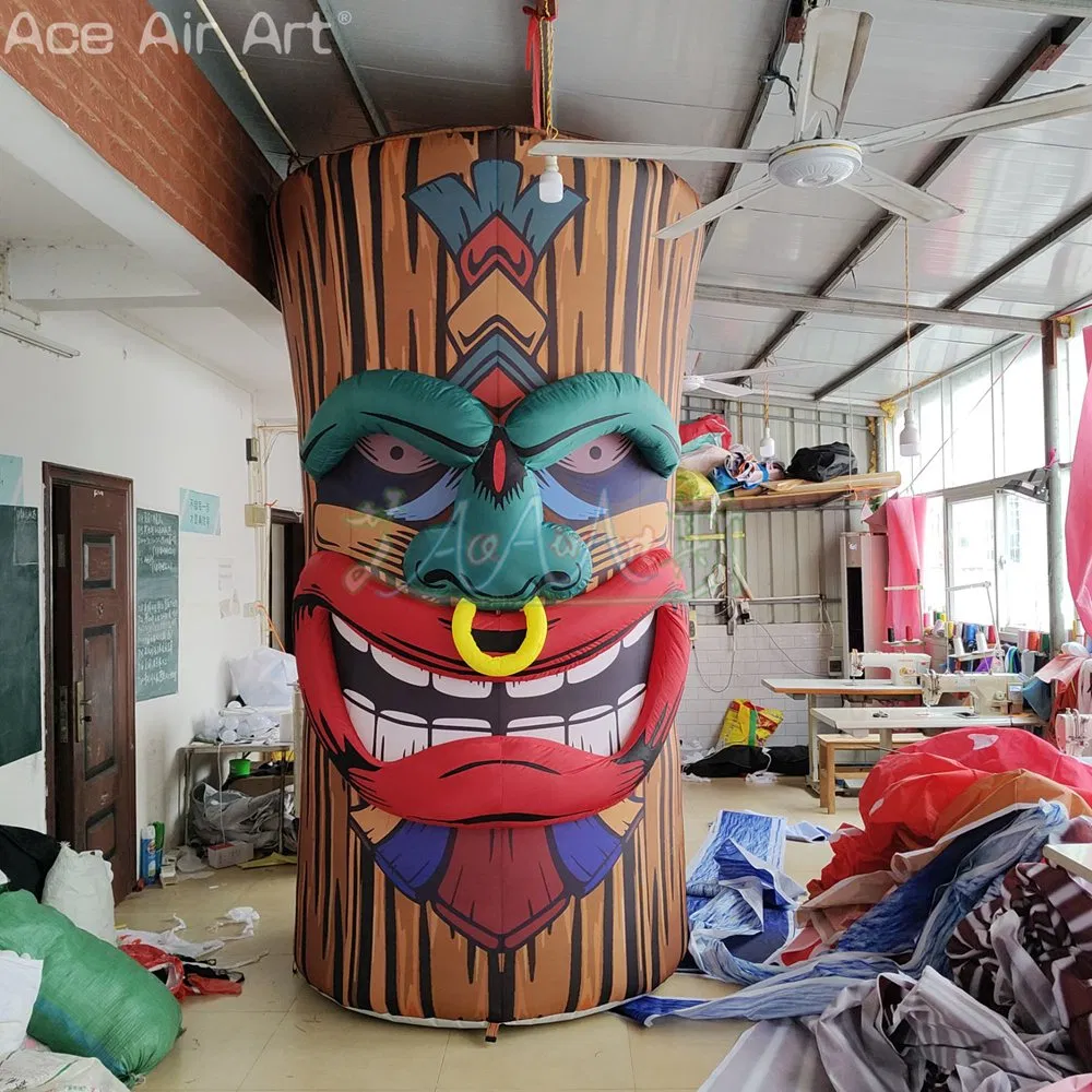 Inflatable Tiki Mask Decor Large Tribal Tiki Totem Inflatable Model with Nose Ring & Bold Facial Details