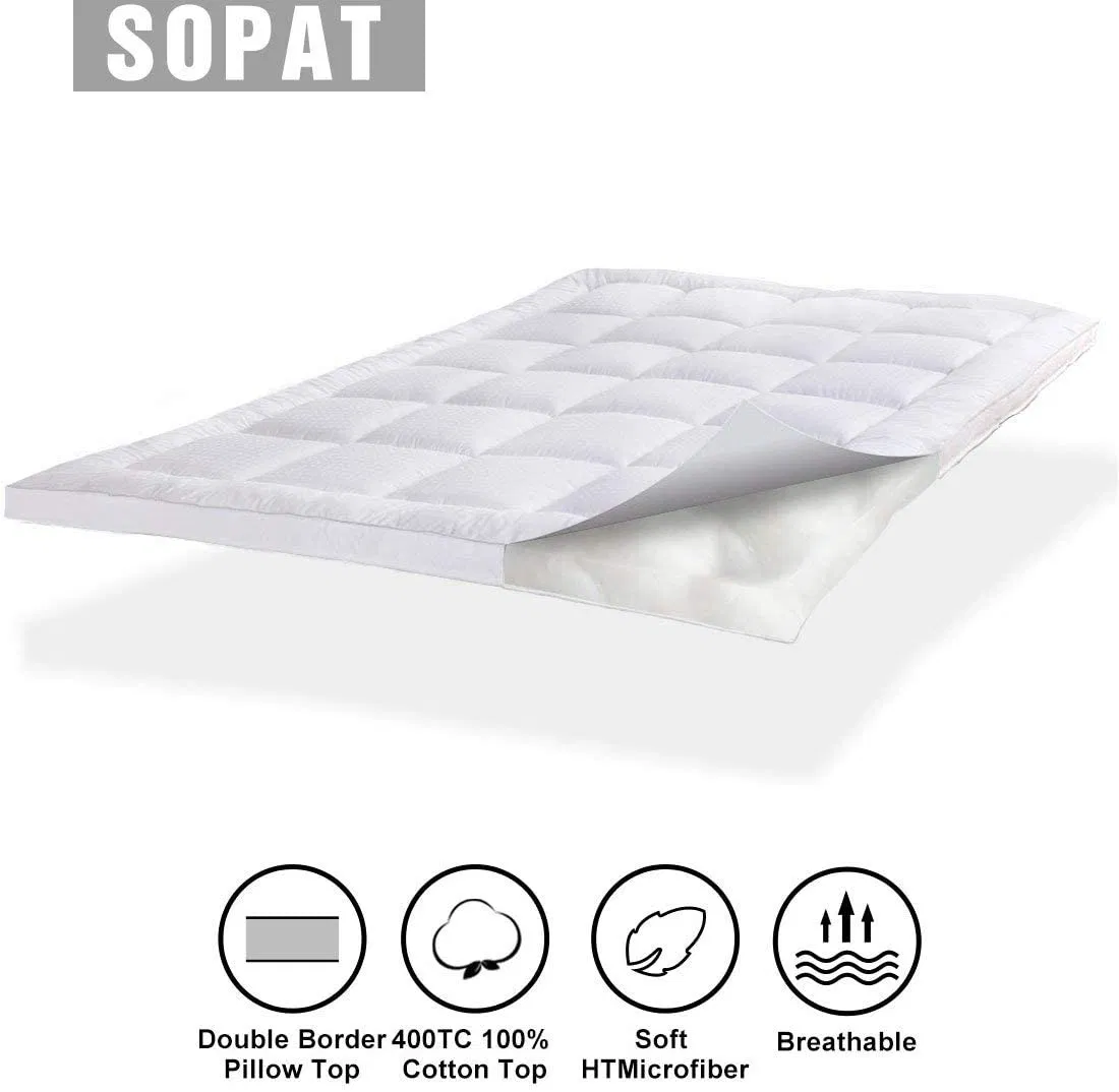 Extra Thick Mattress 100% Cotton Pillow Top Cooling Breathable Mattress Pad Protector with Deep Pocket Durable Double Border