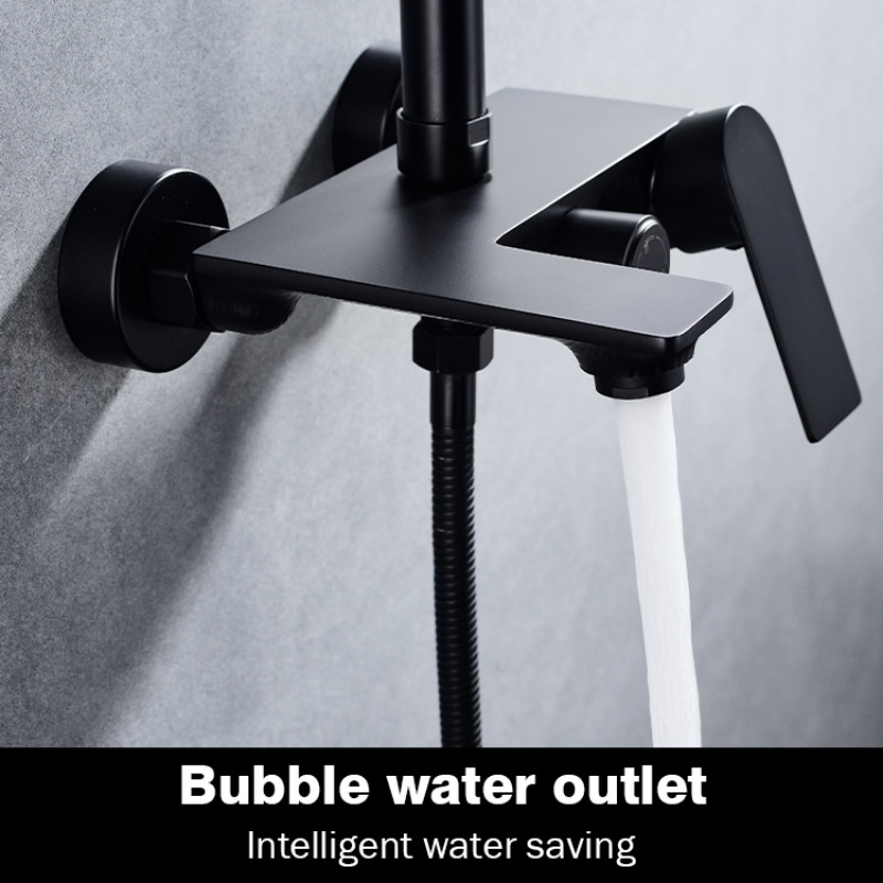 Chanda Bathroom Shower Head Rain Rainfall System Black Brass Hot Cold Bath Taps Faucets Mixer