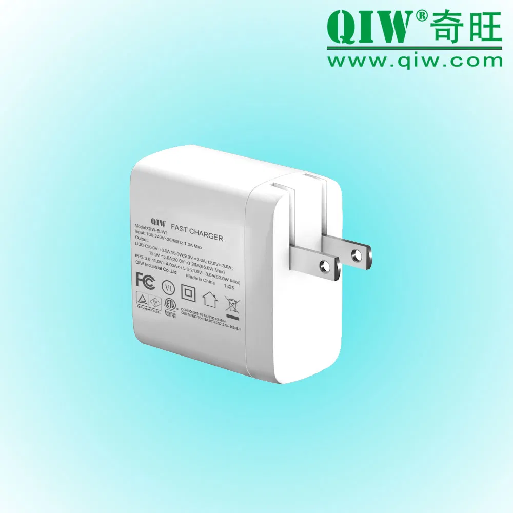 65W Wall Pd Charger GaN PPS USB C Fast Charger for Laptop Tablet Mobile Phone USB-C Charger USA Japan Canada Taiwan Foldable Folding Plug with ETL PSE Bsmi FCC