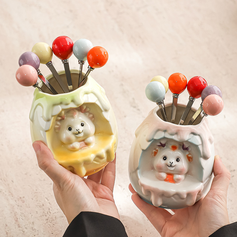 Premium Stainless Steel Picks with Elegant Ceramic Jar Set