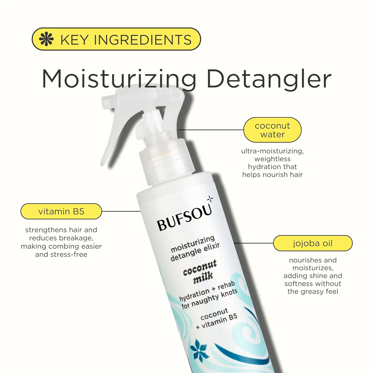 OEM Silicone-Free Curly Hair Conditioner Coconut Vegan Detangling Moisture Leave-in Hair Spray