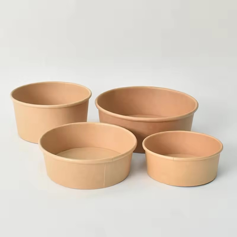 Hot Sale Cheap Customized Logo Salad Noodle Soup Cup White Take Away Salad Container Round Kraft Paper Bowl with Lid