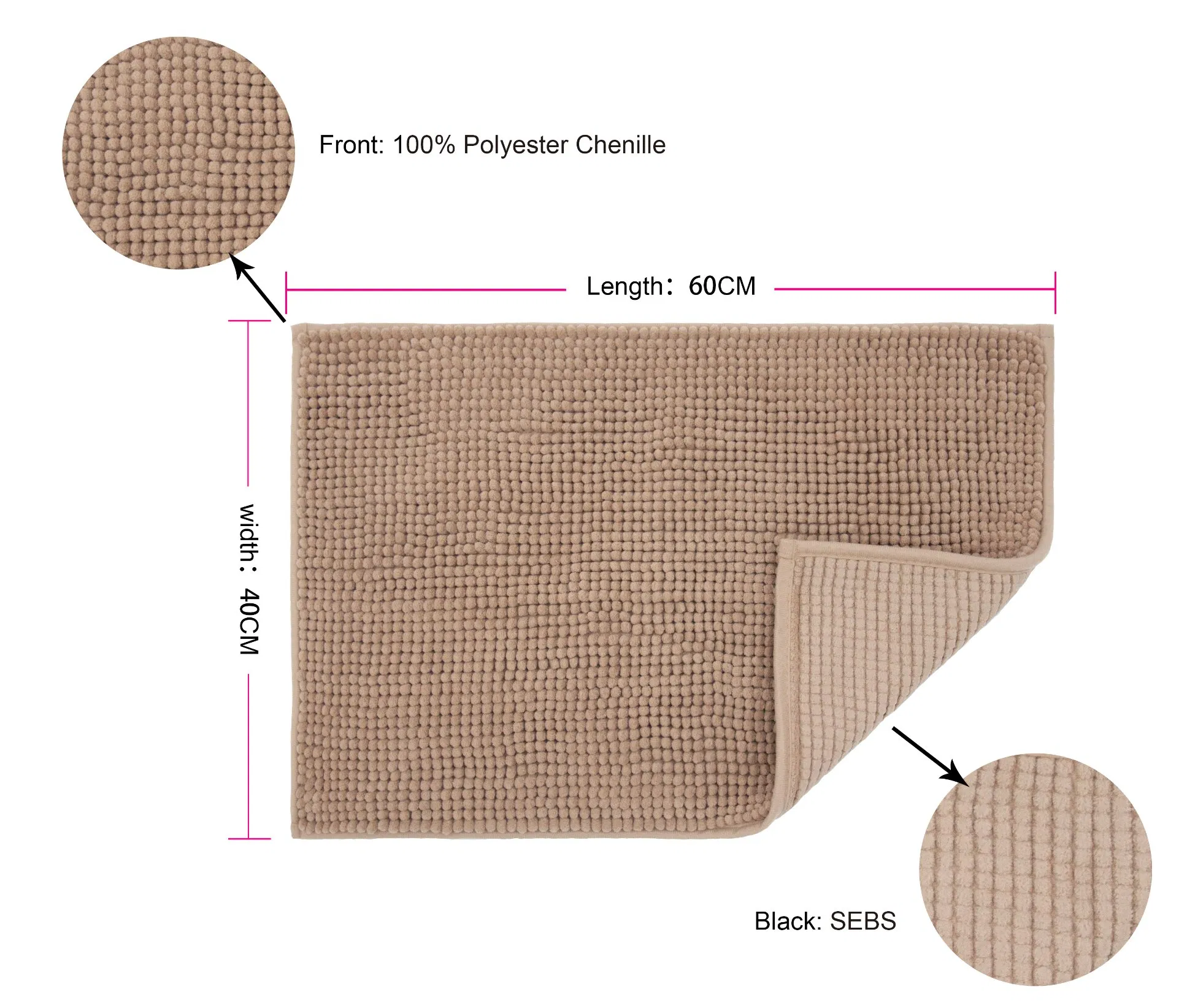 Chenille Striped Bathroom Rug Mat Extra Thick and Absorbent Bath Rugs Non-Slip Soft Plush Shaggy Bath Carpet
