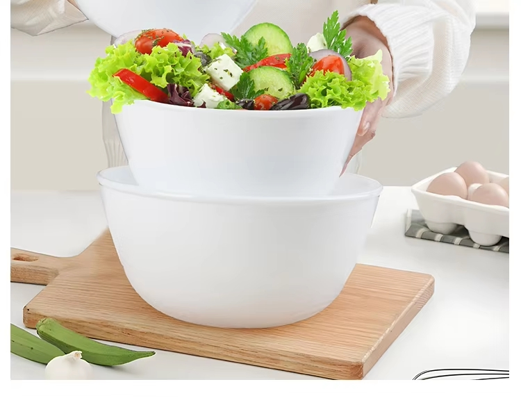 Round Tempered Opal Glassware Mixing Bowl with Eco-Friendly Bamboo Lid