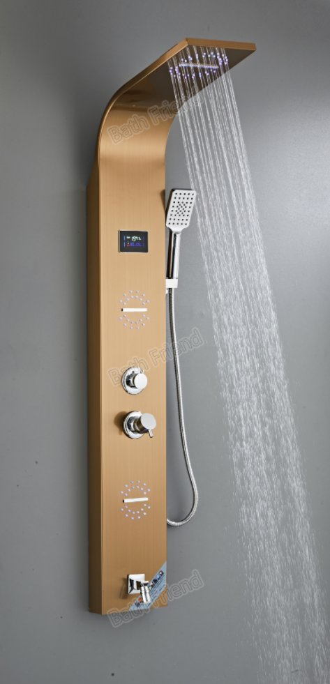 New Design High Quality Stainless Steel Rose Gold Rainfall Shower Panel Tower