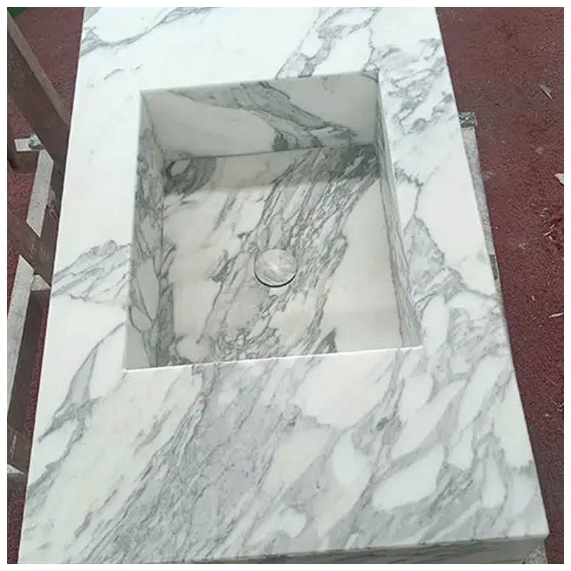 Integrated Arabescato Corchia White Marble Washbasin