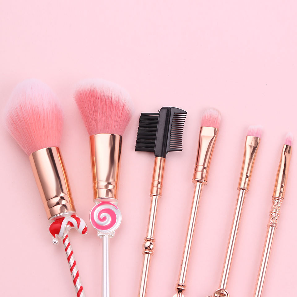 Christmas Makeup Brush Set 6 PCS Gold Festive Design Cruelty-Free Synthetic Multi-Functional Face Eye Gift Box