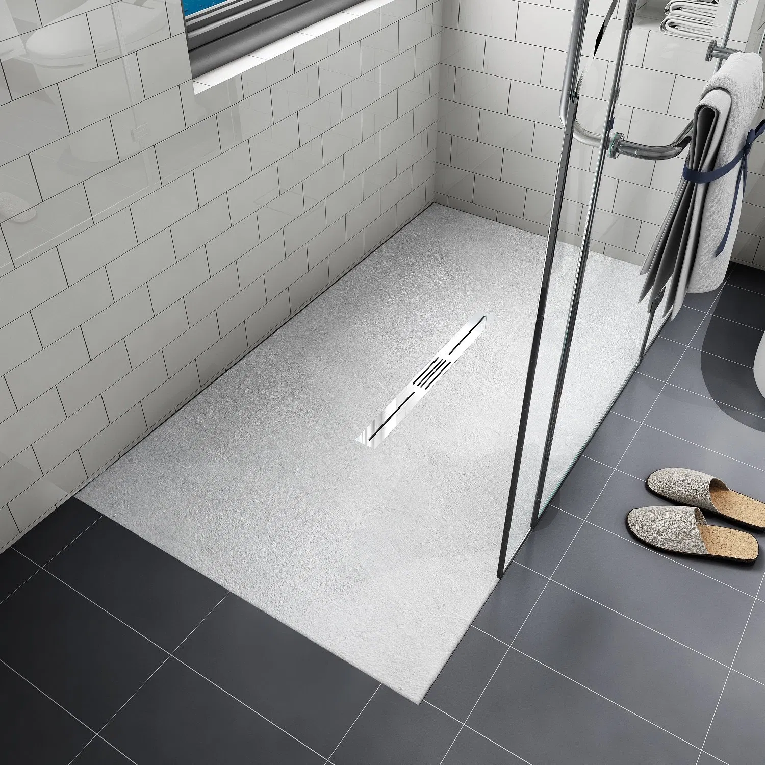 Anti-Slip Rectangular White SMC Shower Tray