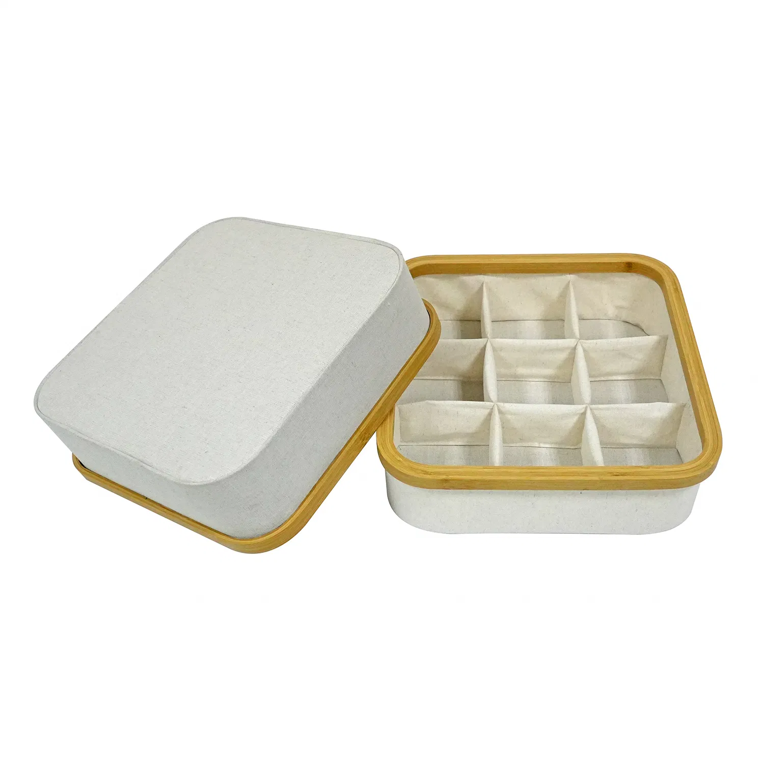 Bamboo Framed Fabric Drawer Organizer Multi-Purpose Storage Box Set for Cosmetics