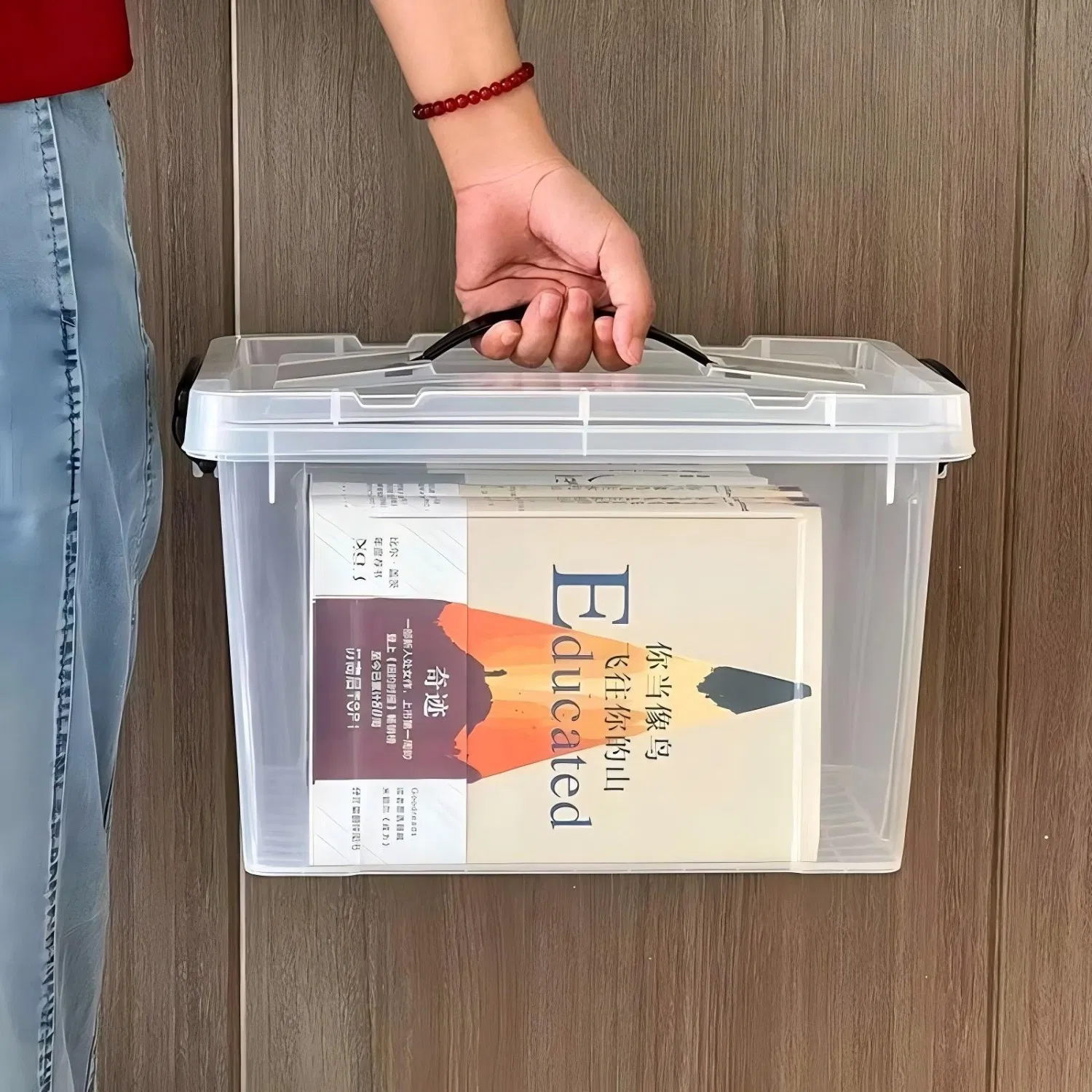 55 Litre Stackable High Transparency Large Space PP Plastic Storage Bin for Home Office Sundries Organizing