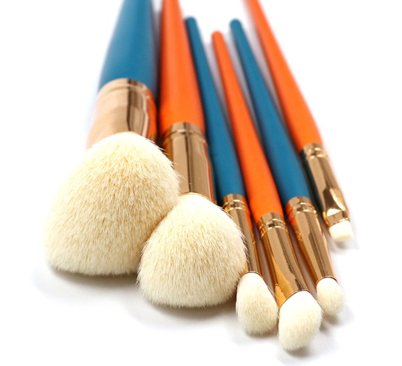 Fashion 6PCS Set Blue & Orange Color Makeup Brushes Portable Beauty Tools High-Quality