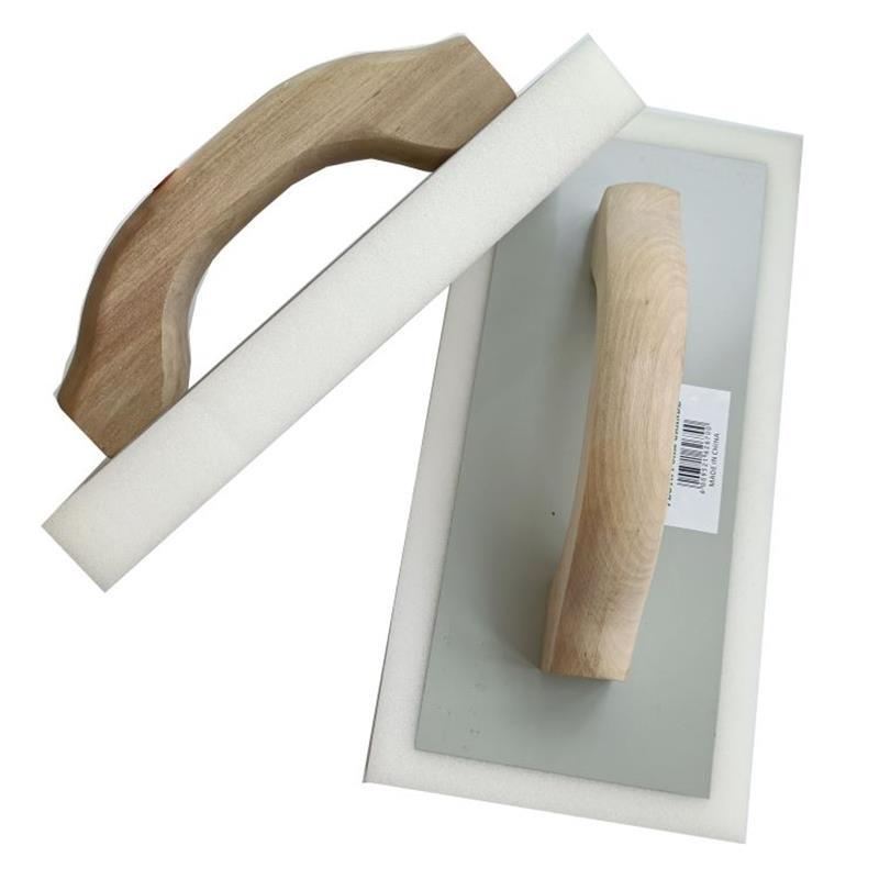 White Sponge Iron Plate Spray Plastic Wooden Handle Plaster Trowel.