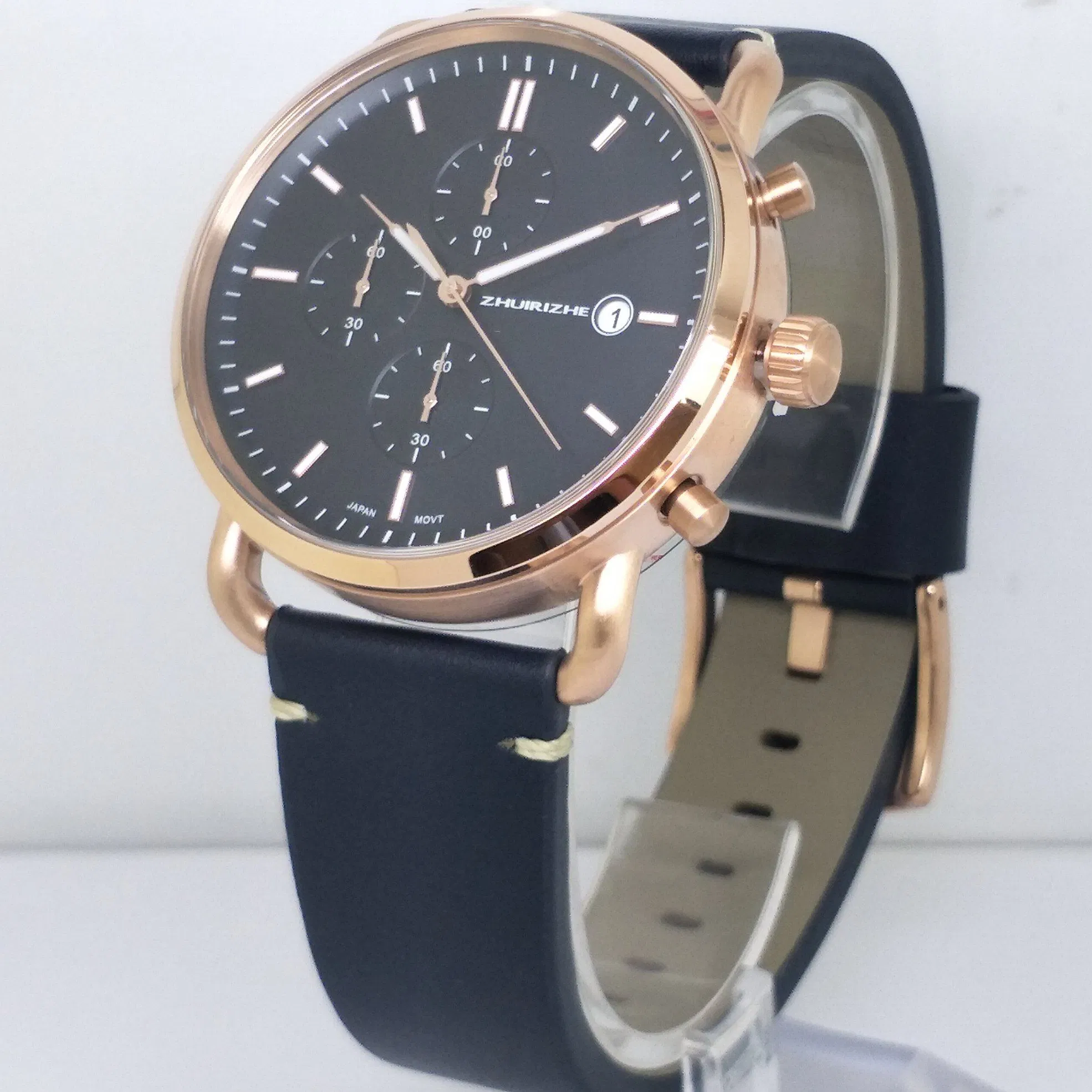 OEM Luxury Gift Stainless Steel Leather Strap Mens Chronograph Wristwatches