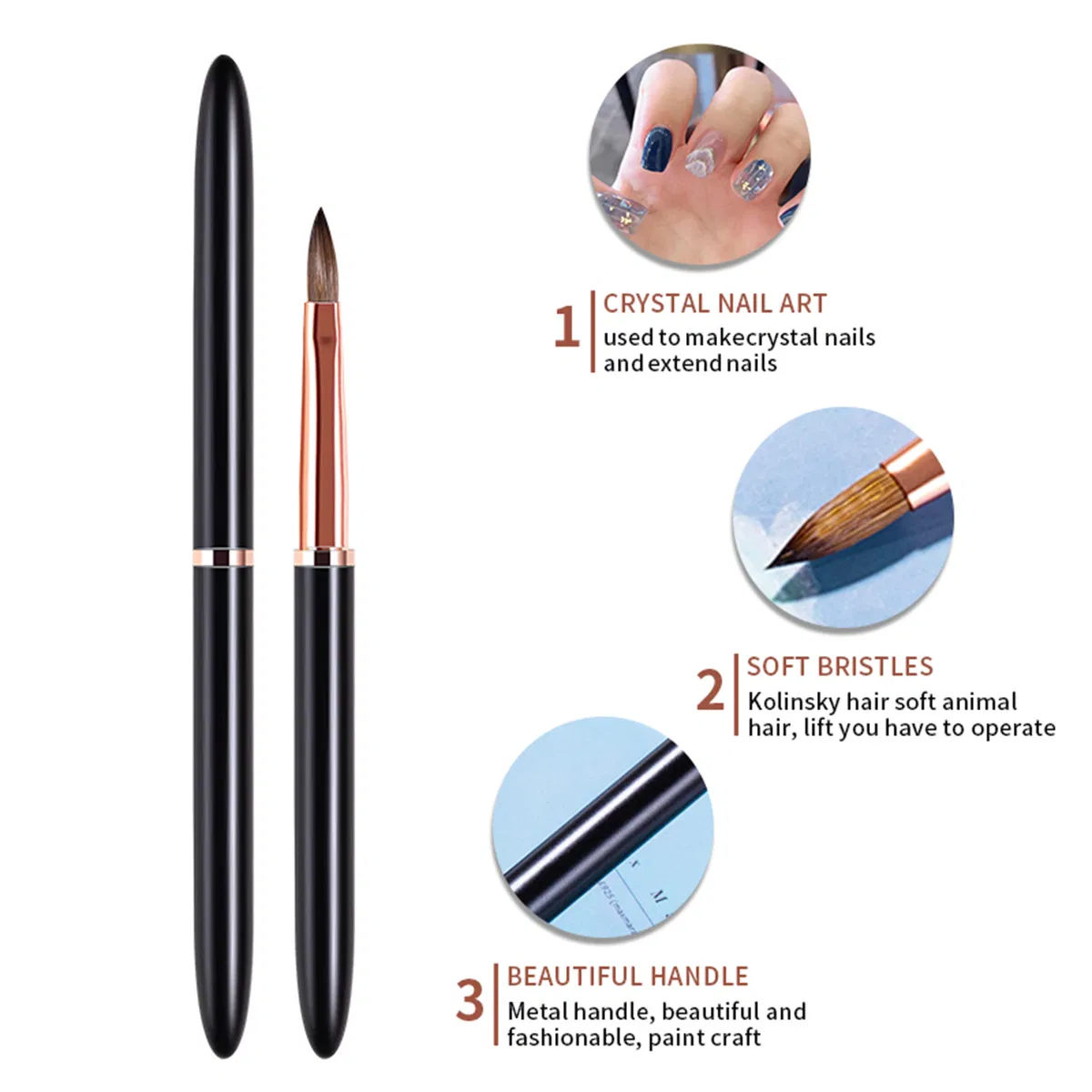 2022 Wholesale New Style Professional Nail Brush Black Color Kolinsky Sable Hair Acrylic Nail Brush with Lid Nail Pen
