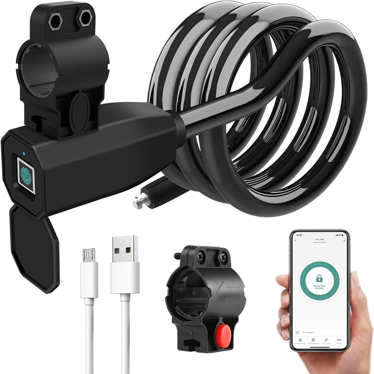 Yh3239 1.5 Meter Waterproof Anti-Theft USB Charging Keyless Fingerprint Bicycle Lock