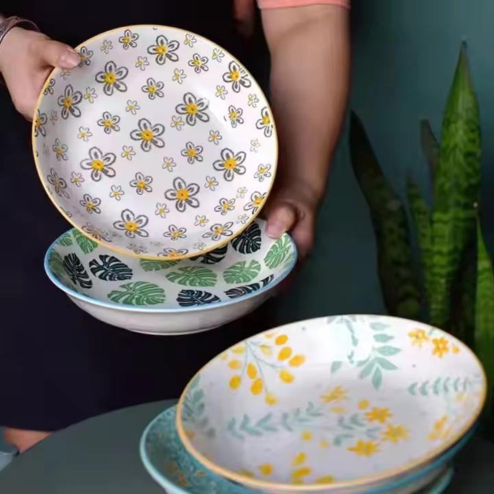 8"Coup Moon Soup Plate with Stamp Pad printing Decal Ceramic Porcelain Tableware