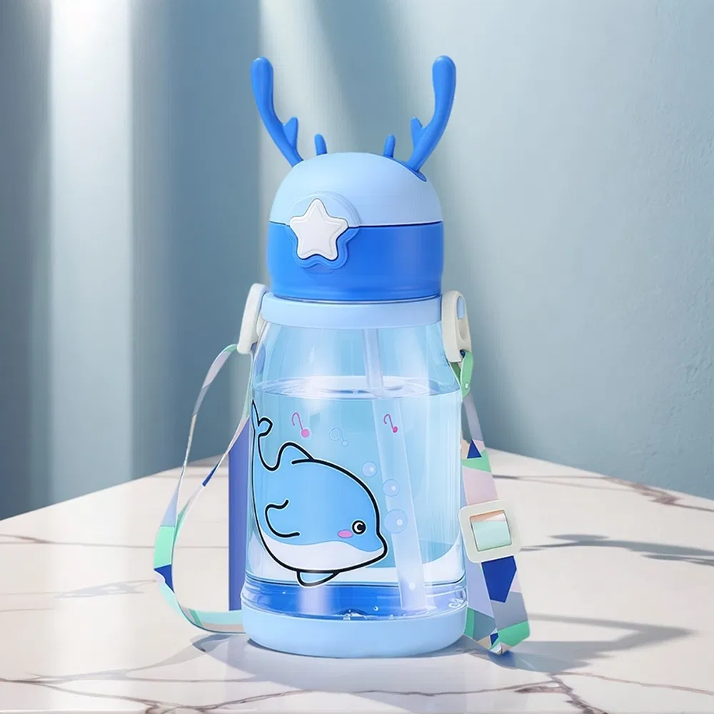 KP2211 600 ML Plastic Water Bottle With Straw Children Water  Mug For Camp