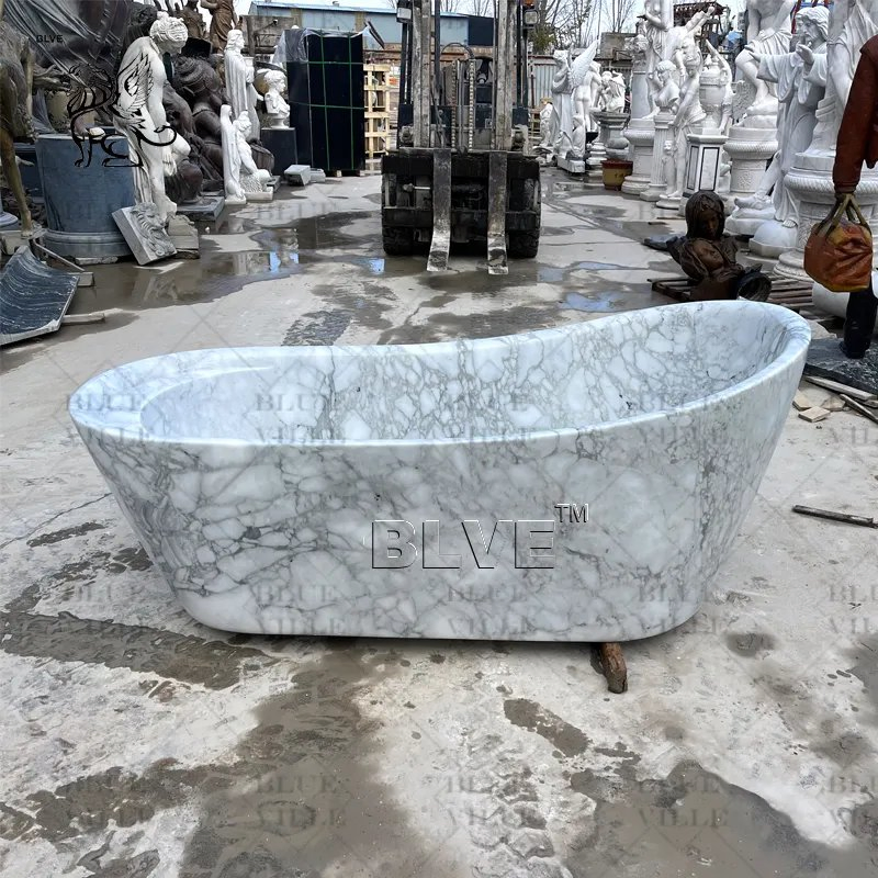 Luxury Modern Hotel Bathroom Hand Carved Freestanding Soaking Bath Natural Marble Bathtub Supplier