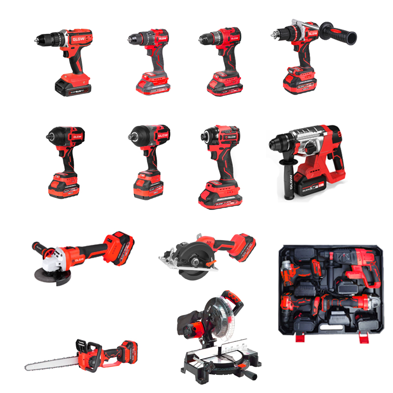 Glgw 21V Brushless Powerful Cordless Electric Power Drills Impact Drills Angle Grinder Hammer Electric Tool Kit Power Tools Set Box