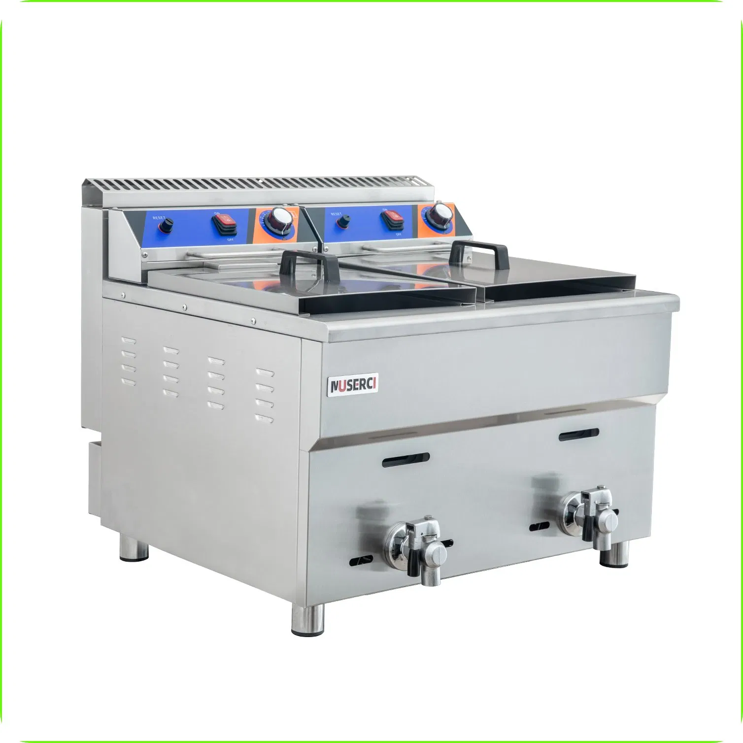 Stainless Steel Energy Saving Gas Deep Fryer Double 36L Tanks Fast Heating