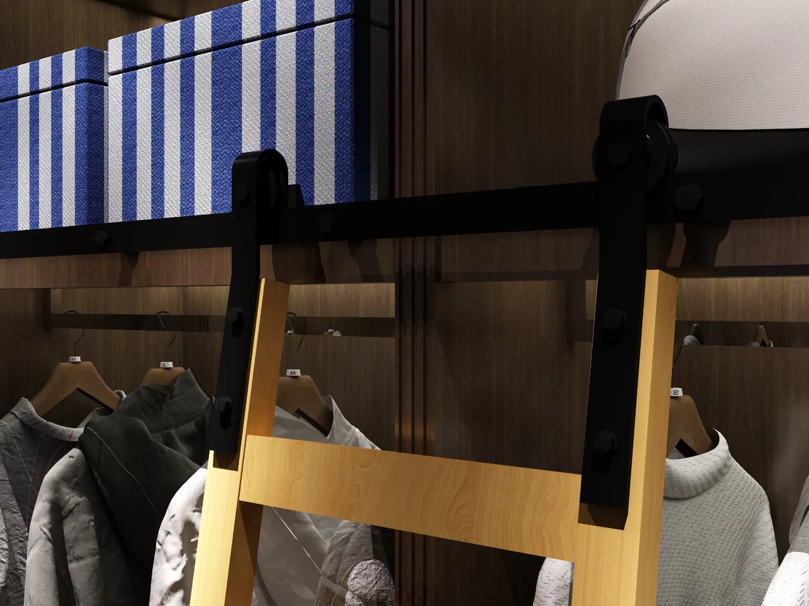 Black Steel Sliding Library Ladder Hardware