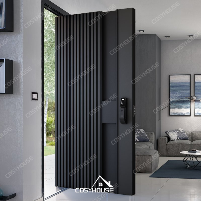 China Top Manufacturer Custom Modern Metallic External Entry Entrance Door for Villa Pivot Aluminum/Steel Security Front Entry Exterior Doors for Houses Door