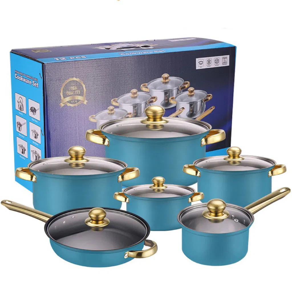 Multiple Colors 12 Pieces Stainless Steel Multifunctional Cookware Kitchenware Set Pots