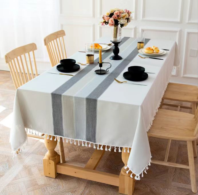 Stripes Jacquard Polyester Dining Table Runner with Tassels for Home, Festivals