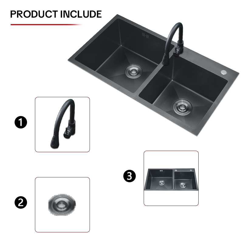 Commercial 201/304 Black Nano Double Bowl Handmade Stainless Steel Kitchen Sink with CE Sink Certificate Fregadero De La Cocina
