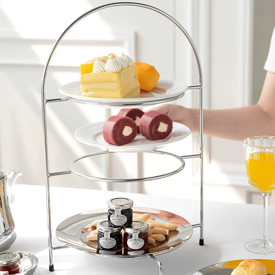 3 Tier Round Party Snack Display Stand Afternoon Tea Cake Stand Stainless Steel Plate Rack for Display