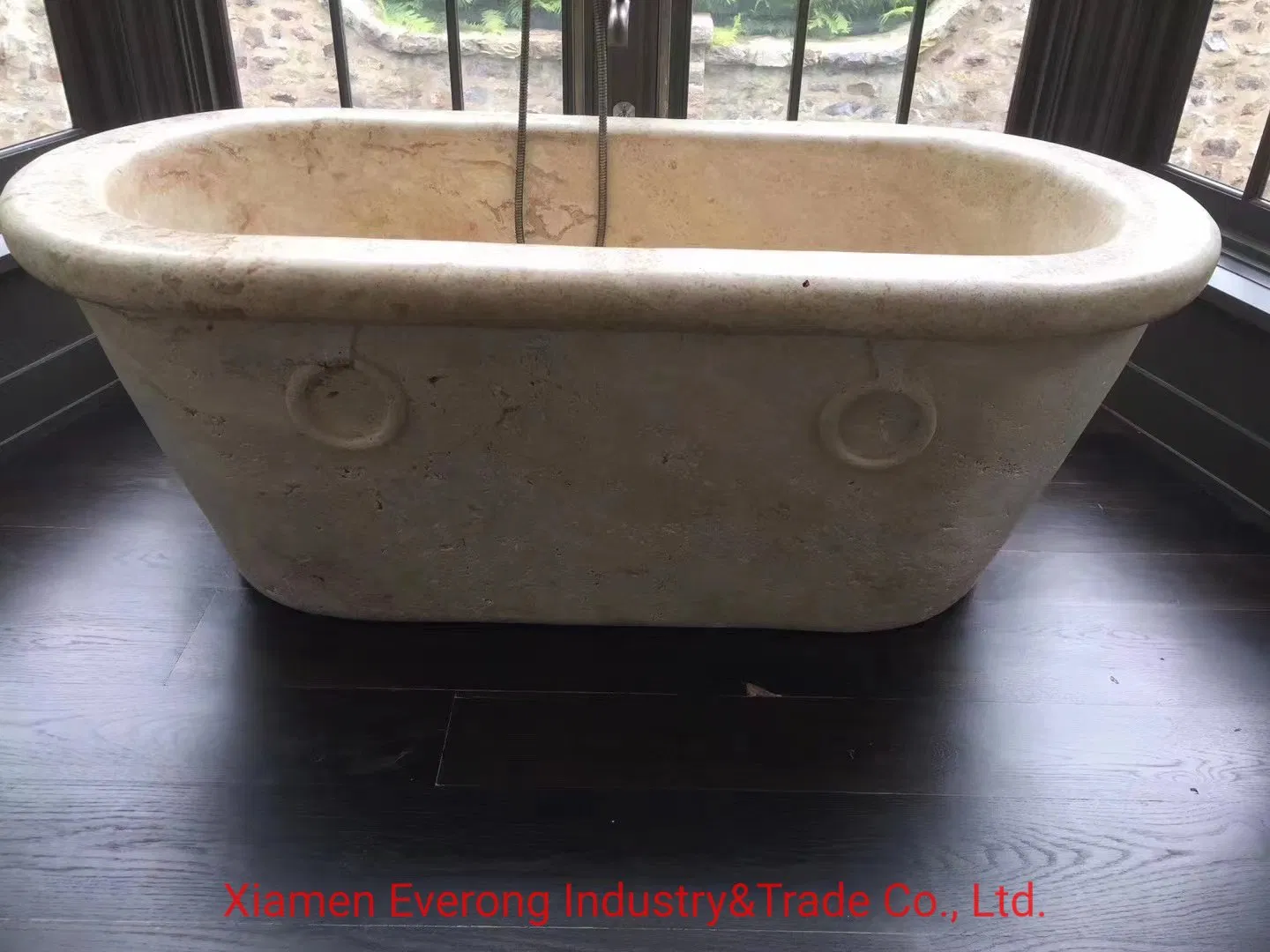 Crema Marfil Beige Marble Stone Sculpture Freestanding Bath Tubs for Bathroom