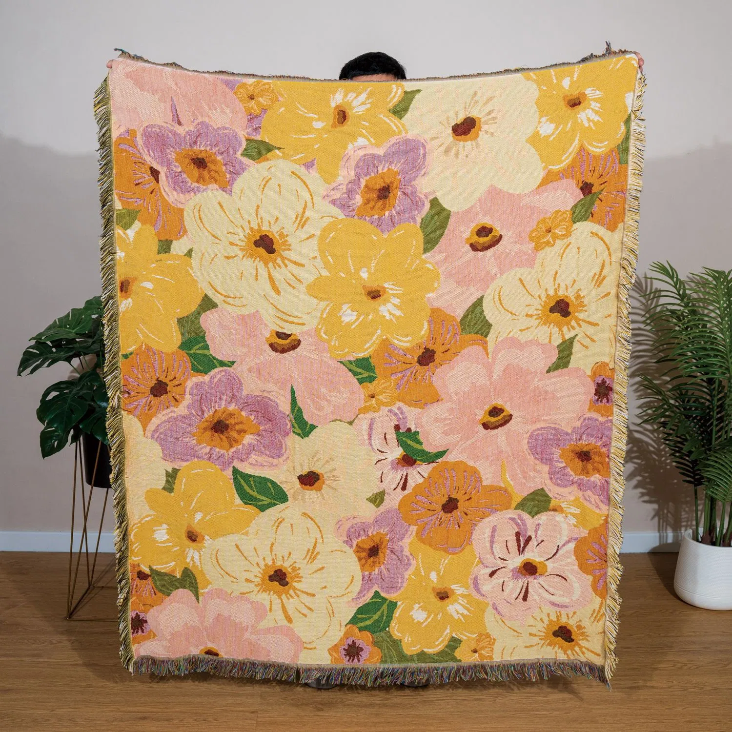 Плед Дайруй жаккардовый цветочный, плед для пикника