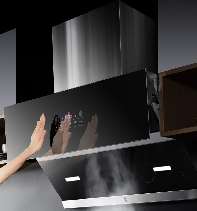 Sleek Kitchen Smoking Equipment Smart Control Stainless & Glass Range Hood