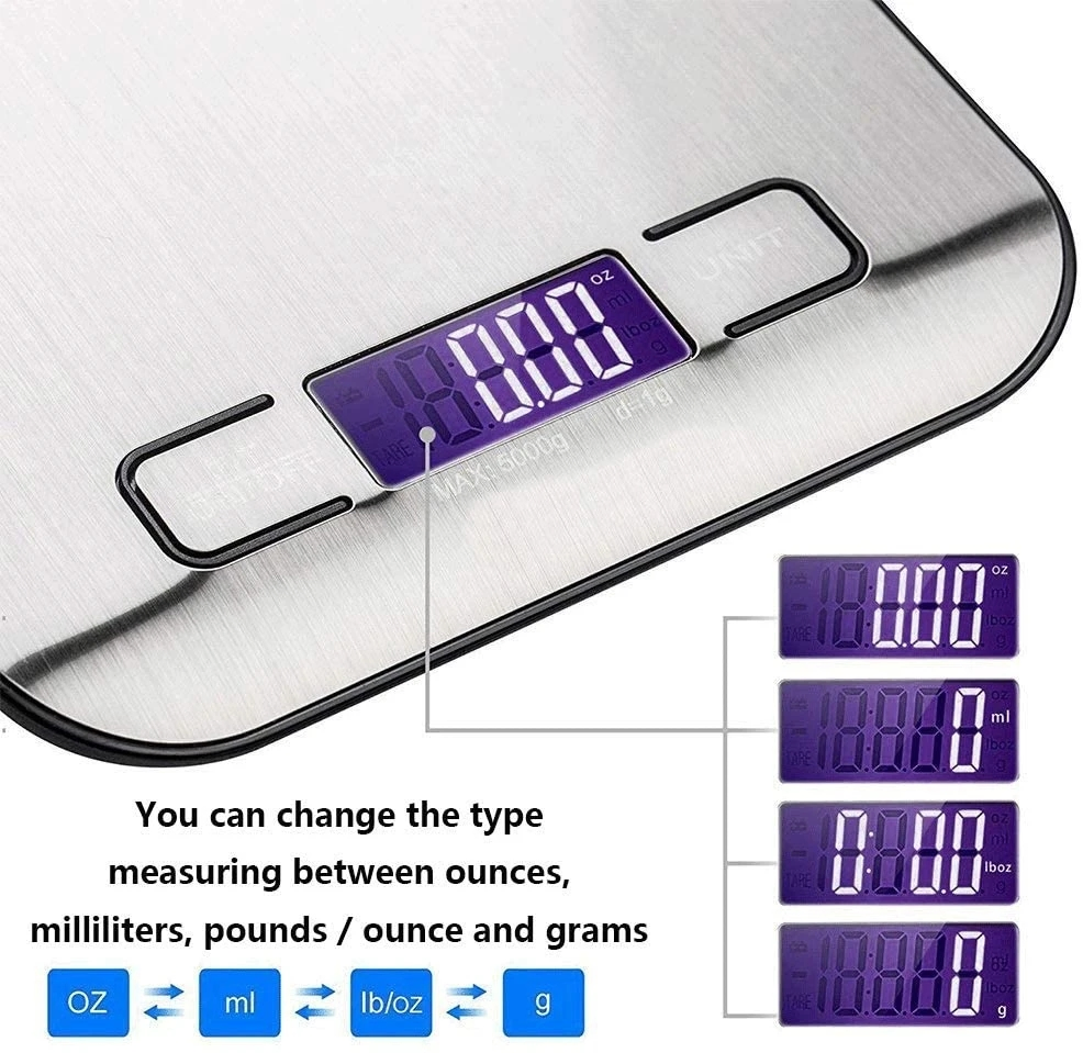Digital Kitchen Scale 5kg/10kg Food Scale Stainless Steel Electronic Balance Measuring Grams Scales for Cooking Baking