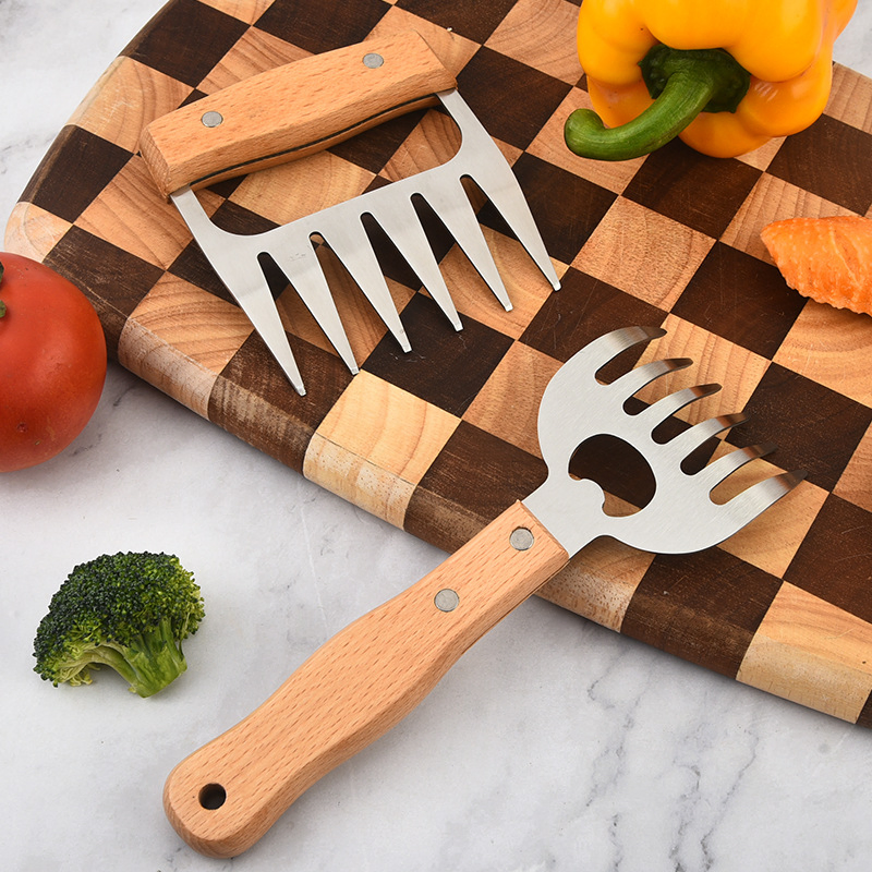 Stainless Steel Bear Claw Meat Remover Household Wooden Handle Meat Divider