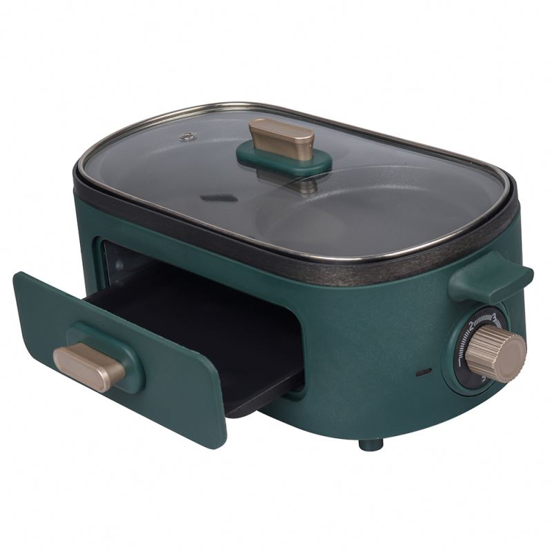 2 in 1 Multi Non Stick Breakfast Maker with Griddle Oven Glass Lid for Making Steak BBQ Heating Toast