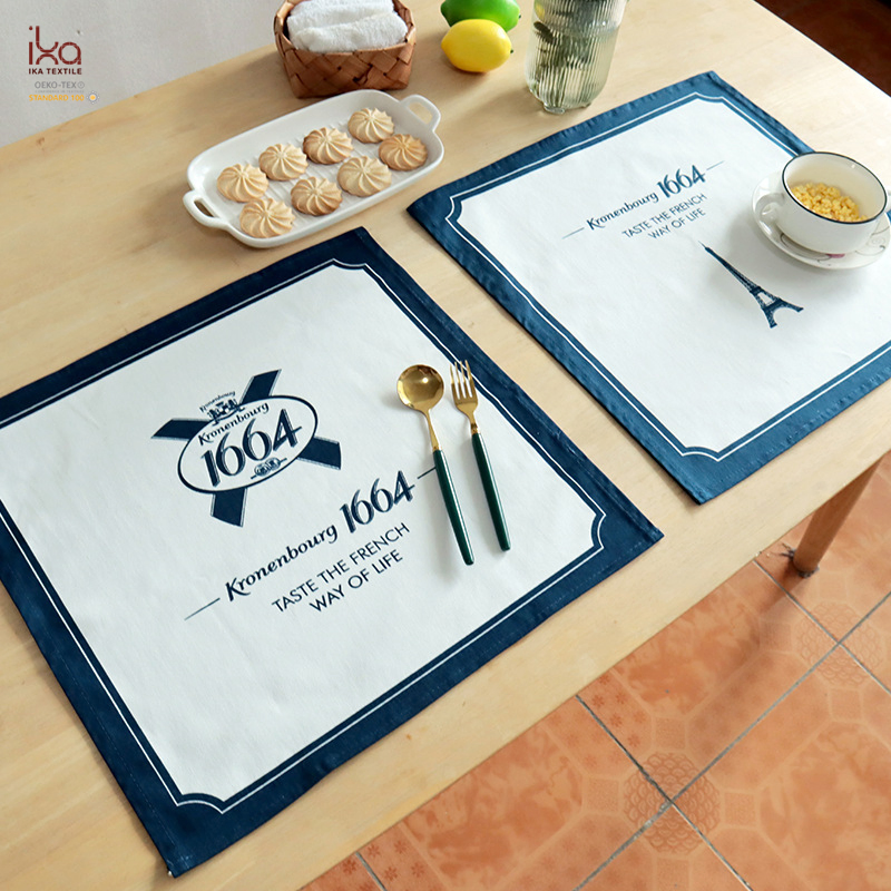 Square Hemstitch Cotton Canvas Placemat Custom Printed Logo Perssonaliaed Woven Heat Resistant Wester-Style Restaurant Fabric Place Mats