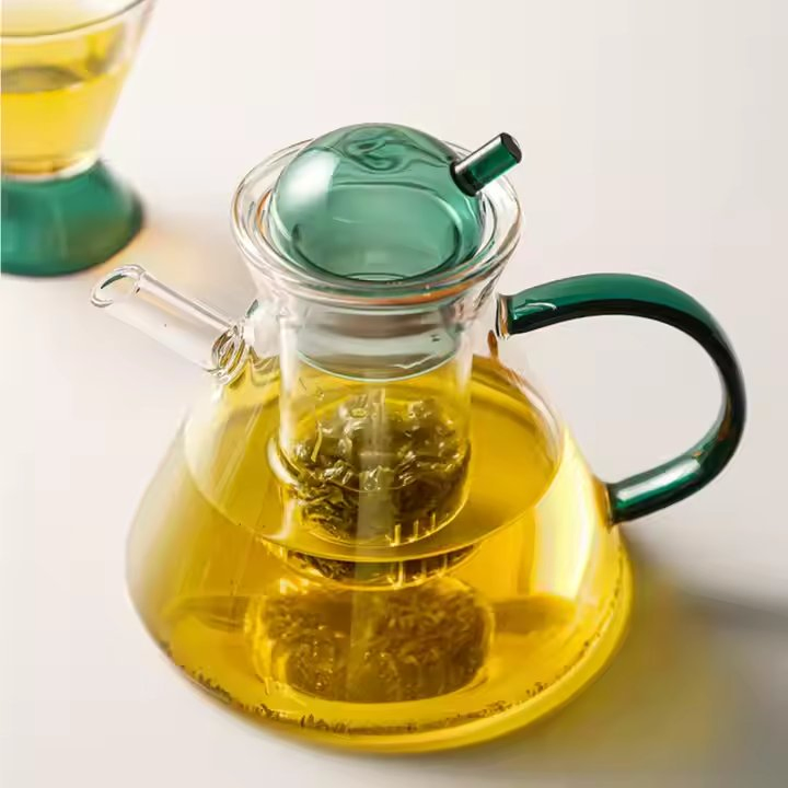 Home Use Light Luxury Scandinavian Tea Set Heat Resistant Glass Teapot Fruit Flower Teapot Cup Set