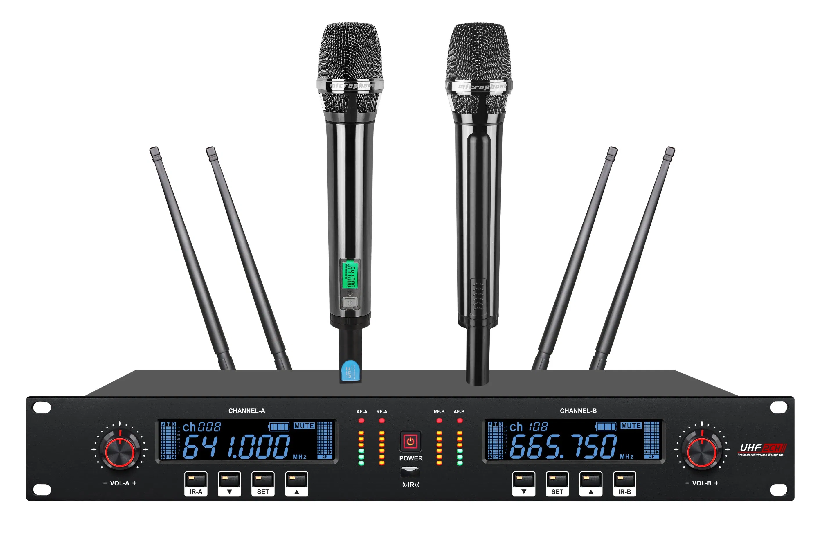 2-Channel Long Range UHF Wireless Microphone for Large Space