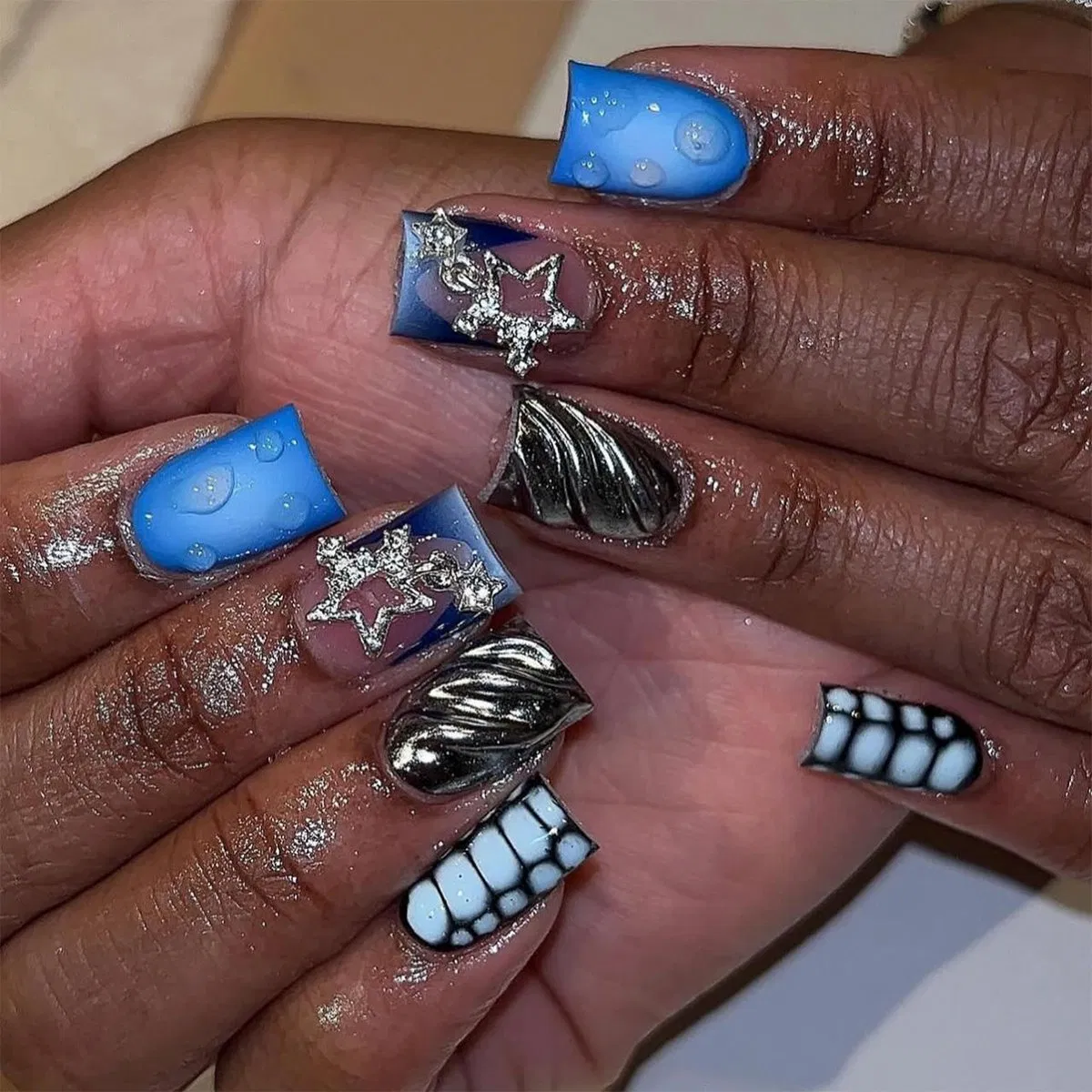 Long Natural Square Shaped Press on False Nails New 3D Style Fingernails