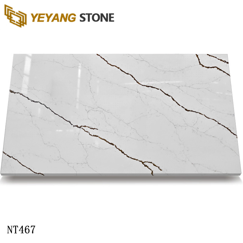 Organic Brown Veins Clacatta Quartz Slab for Vintage Interior
