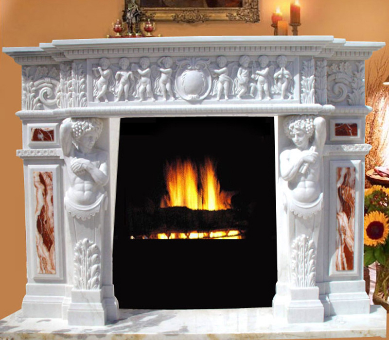 Hot Sale Winter Home Decoration Luxury Hand Carved Natural White Marble Fireplace Surround Mantel