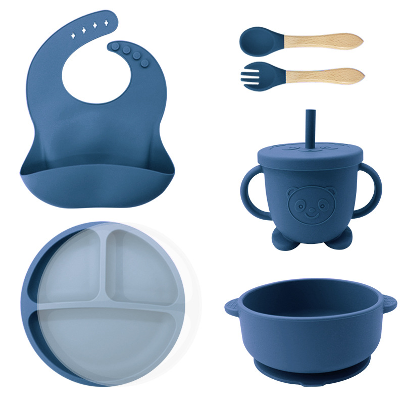 100% Food Grade BPA Free Microwave Safe Silicone Baby Tableware Double-Ear Suction Plate
